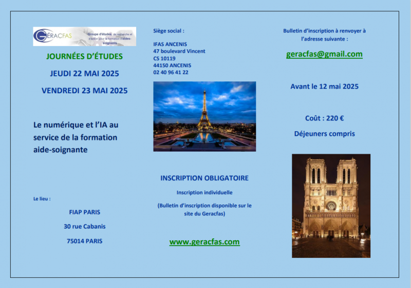 Annonce du programme de nos Journées d’Étude GERACFAS 2024